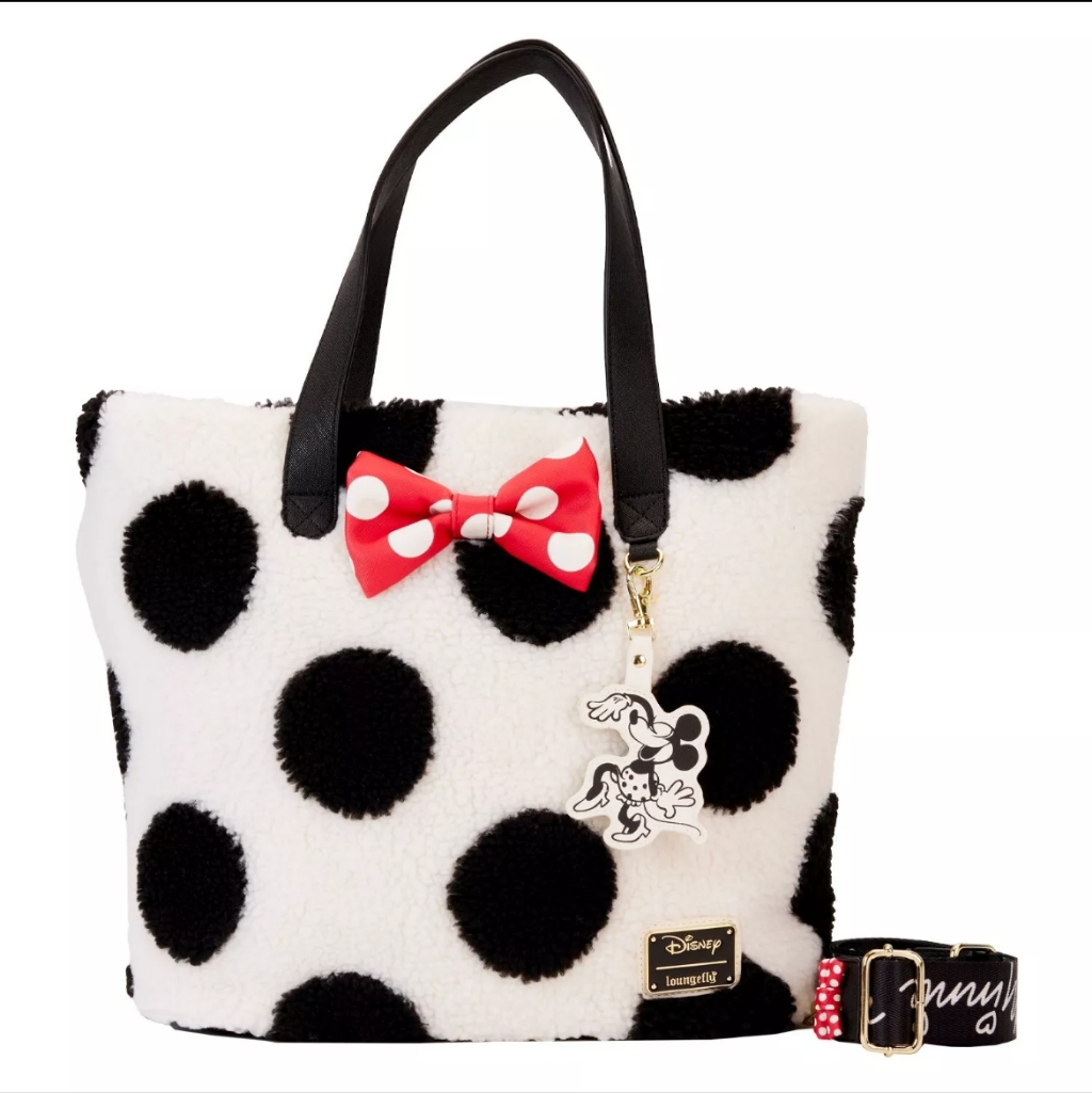 New Loungefly - Disney Minnie Rocks The Dots Sherpa Tote Bag